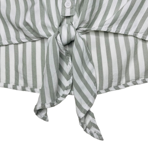 Beach Lunch Lounge Moss Green Stripe Tie Front Blouse Size Large - Picture 3 of 9